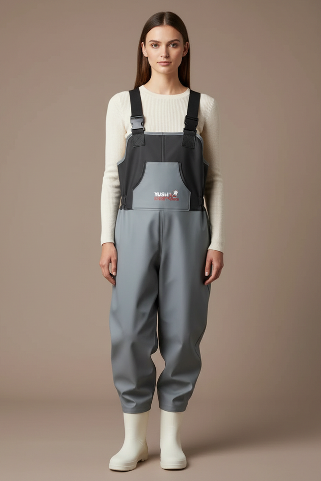 Pantalon De Pluie Gris Imperméable Bretelles Bicolore Femme - Polyester