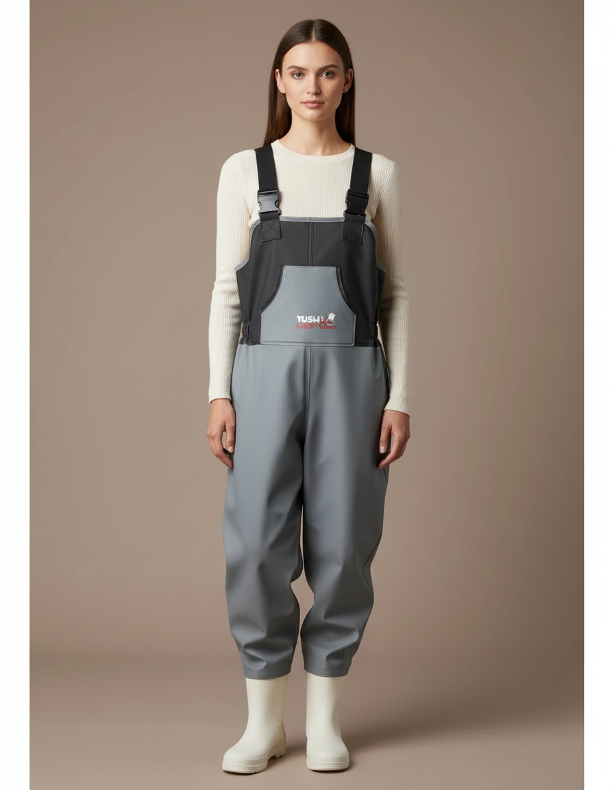 Pantalon De Pluie Gris Imperméable Bretelles Bicolore Femme - Polyester