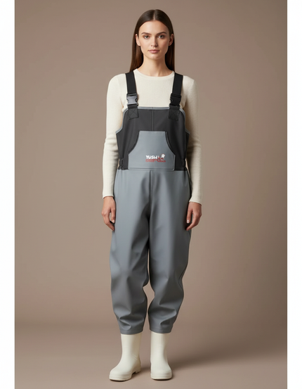 Pantalon De Pluie Gris Imperméable Bretelles Bicolore Femme - Polyester