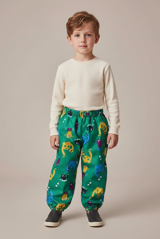 Pantalon De Pluie Vert Imperméable Motif Dinosaures Enfant - Polyester
