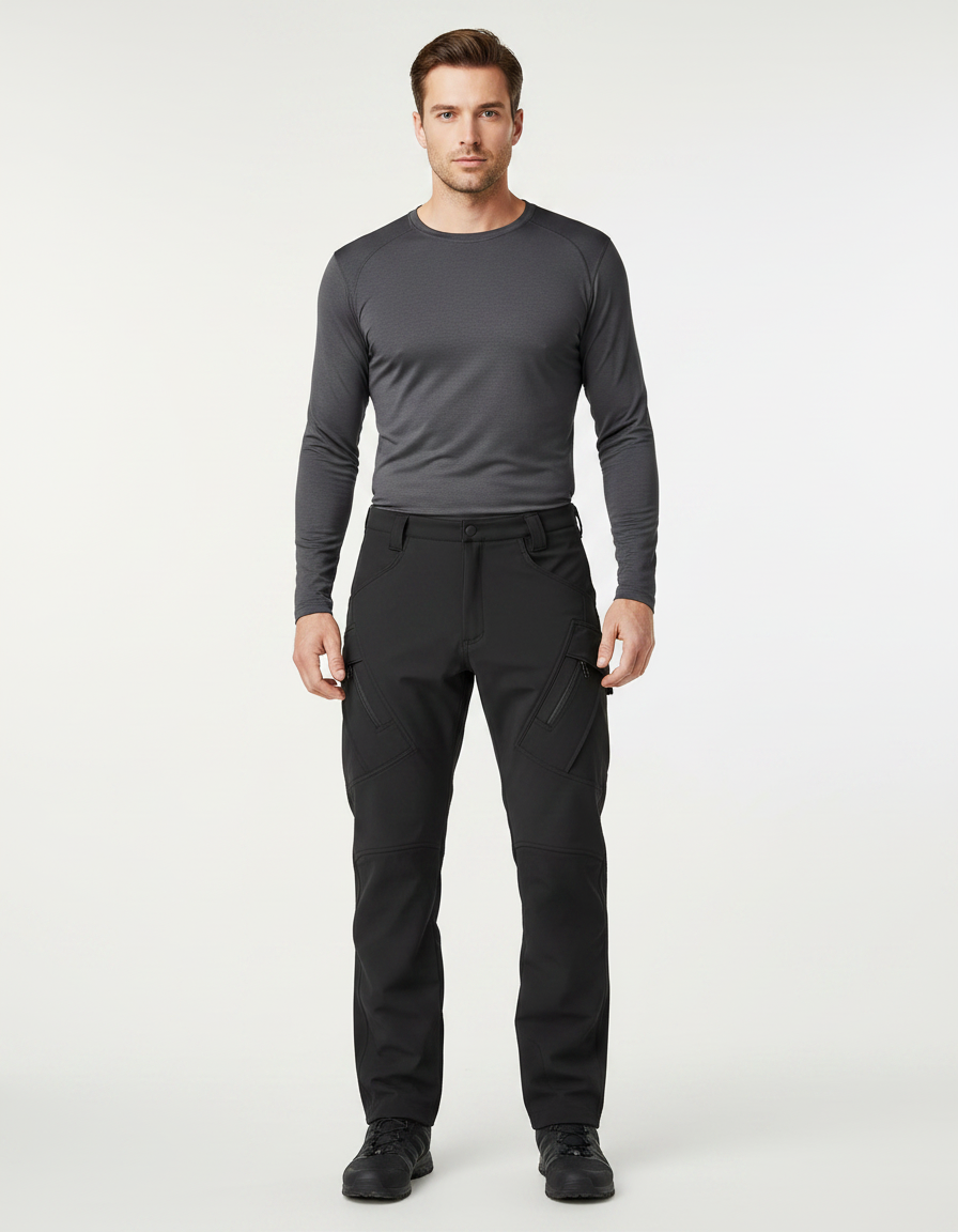 Pantalon De Pluie Noir Cargo Softshell Imperméable Homme - Polyester