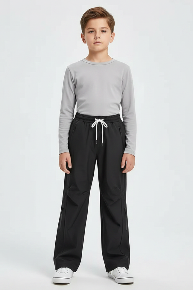 Pantalon De Pluie Noir Enfant Ample Sport Cordon - Polyester
