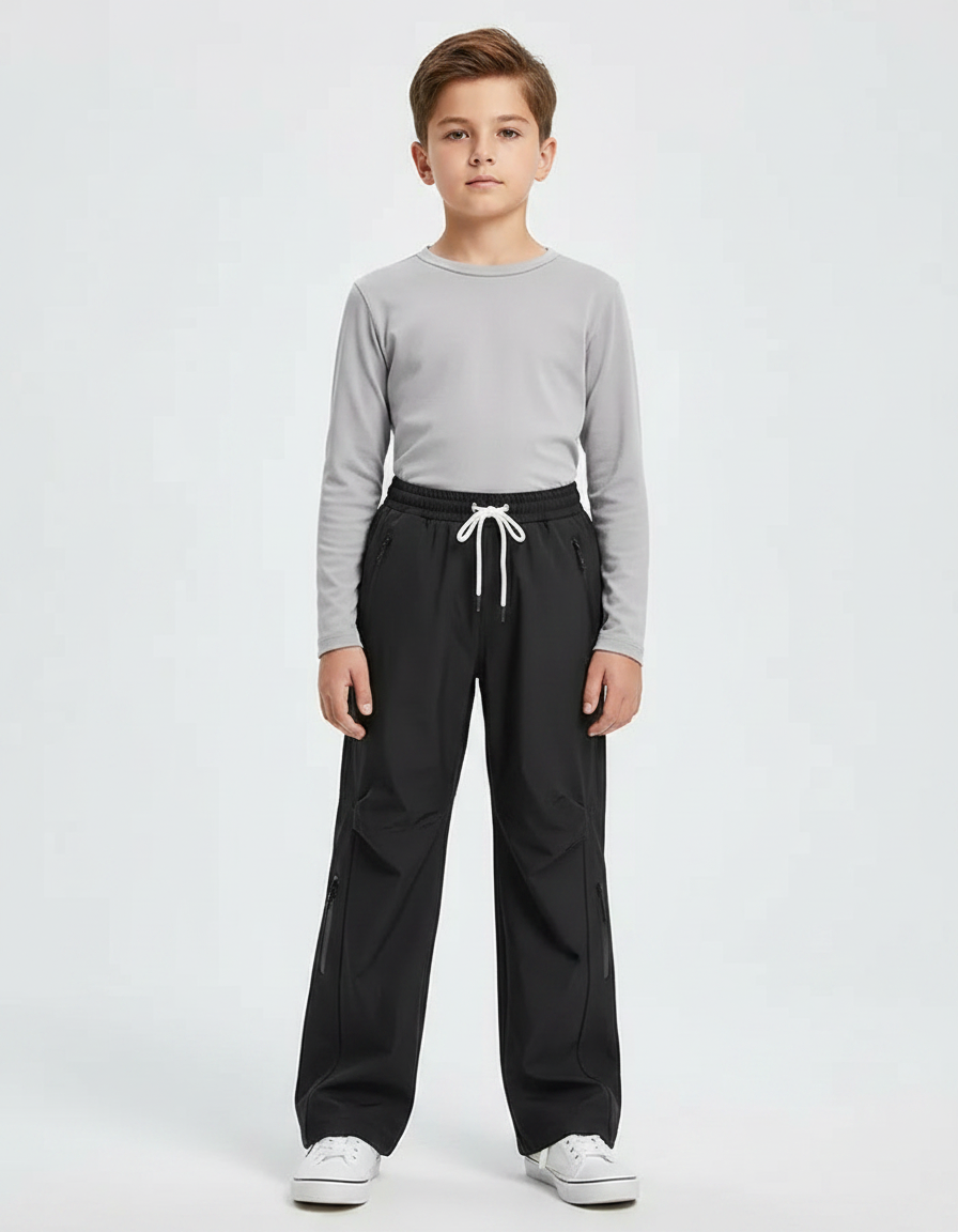 Pantalon De Pluie Noir Enfant Ample Sport Cordon - Polyester