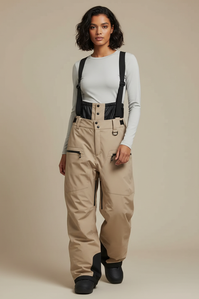 Pantalon De Pluie Beige Ample Imperméable Bretelles Unisexe - Polyester