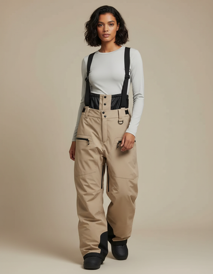 Pantalon De Pluie Beige Ample Imperméable Bretelles Unisexe - Polyester