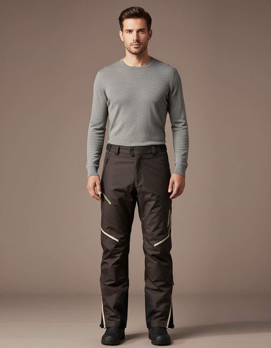 Pantalon De Pluie Marron Coupe Droite Imperméable Réfléchissant Homme - Polyester