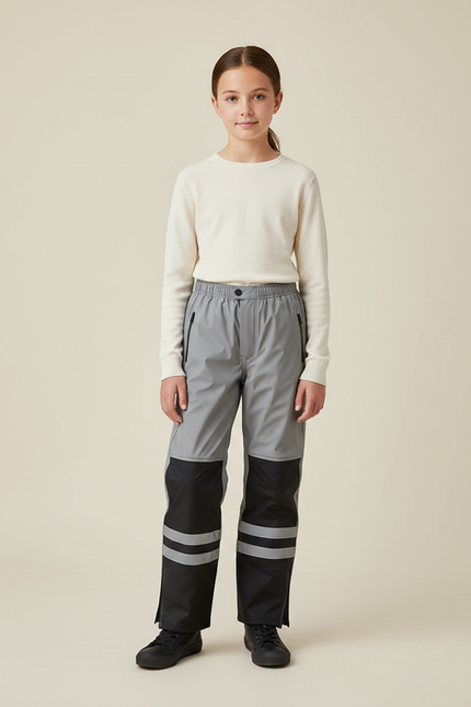 Pantalon De Pluie Gris Noir Réfléchissant Imperméable Enfant - Multicolore Polyester