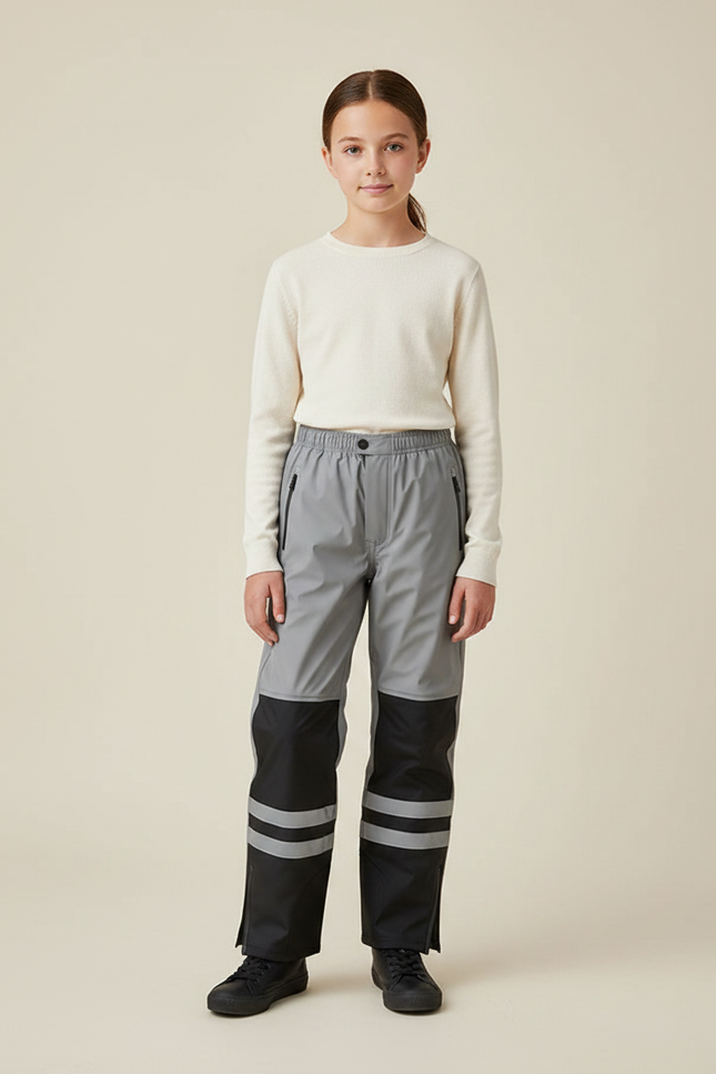 Pantalon De Pluie Gris Noir Réfléchissant Imperméable Enfant - Multicolore Polyester