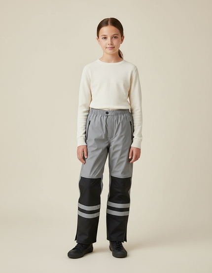 Pantalon De Pluie Gris Noir Réfléchissant Imperméable Enfant - Multicolore Polyester
