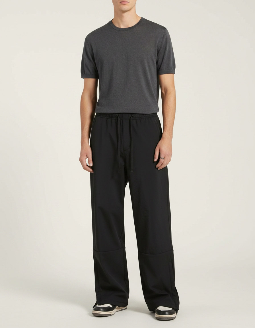 Pantalon De Pluie Noir Ample Décontracté Homme - Polyester