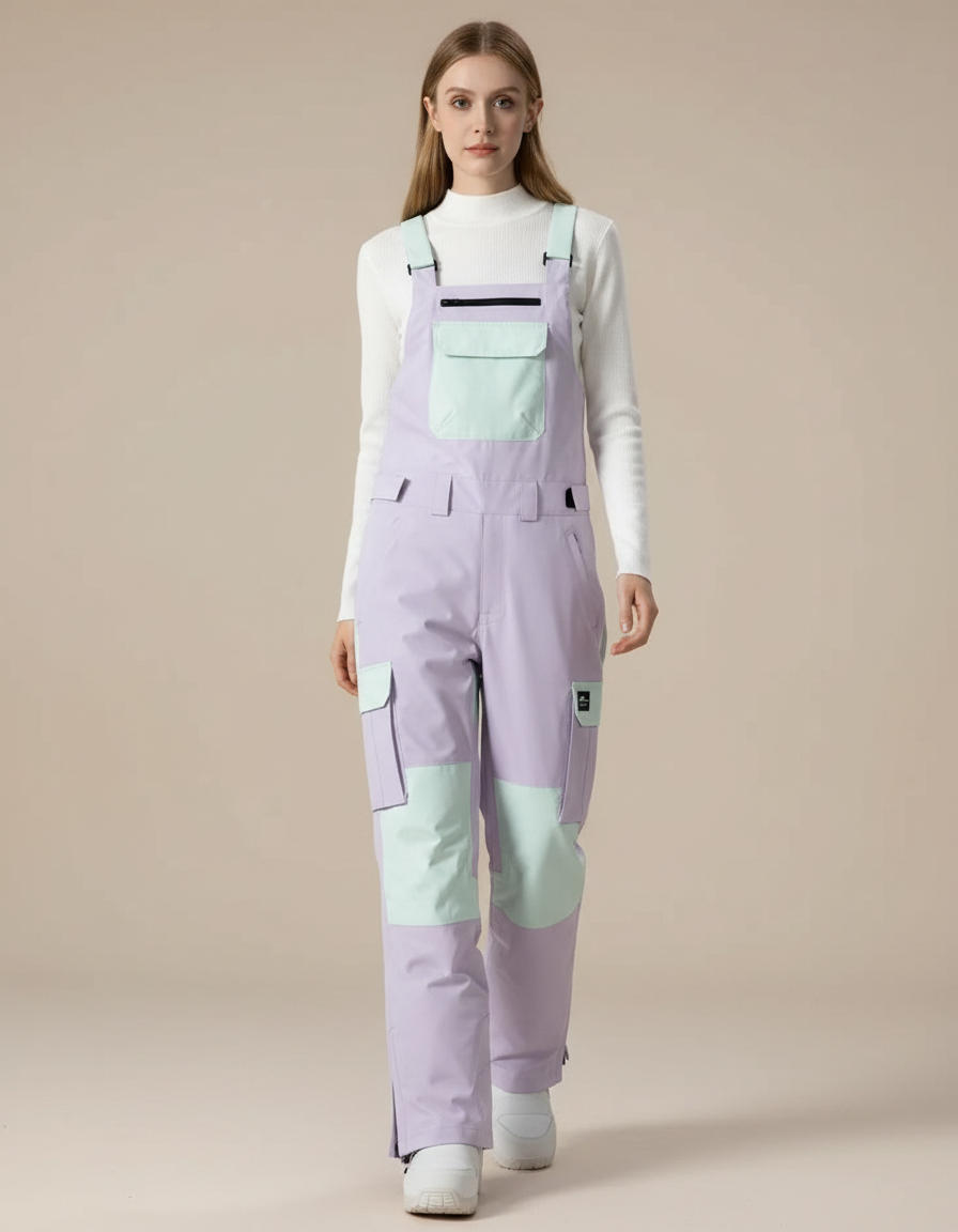 Pantalon De Pluie Lilas Ample Imperméable Bretelles Unisexe - Violet Polyester