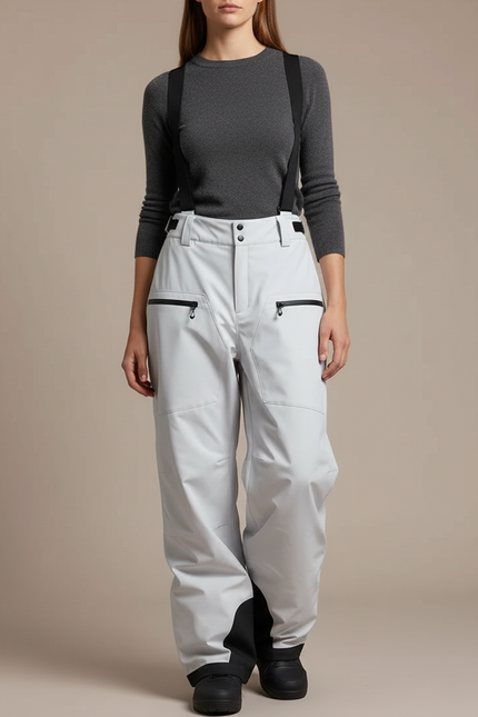 Pantalon De Pluie Gris Clair Bretelles Ample Imperméable Femme - Polyester