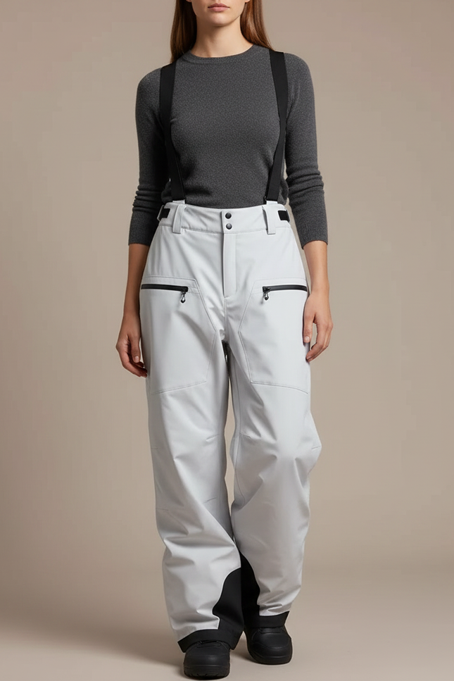 Pantalon De Pluie Gris Clair Bretelles Ample Imperméable Femme - Polyester