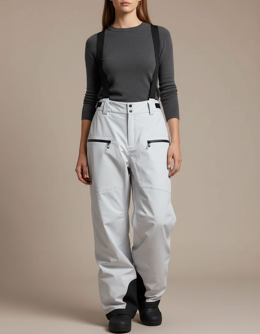 Pantalon De Pluie Gris Clair Bretelles Ample Imperméable Femme - Polyester