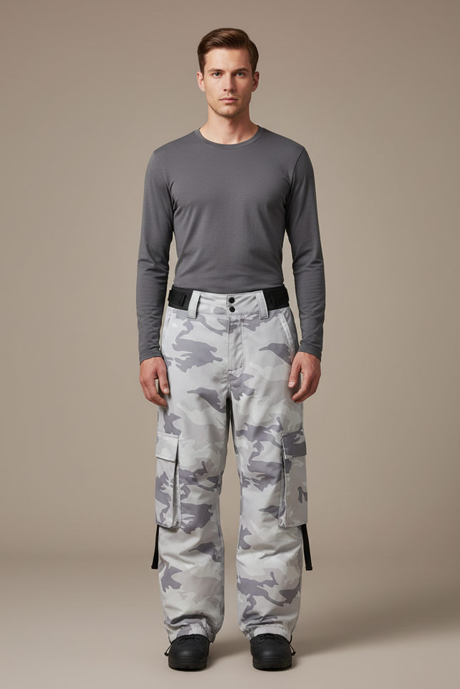 Pantalon De Pluie Camouflage Gris Imperméable Cargo Ample Homme - Polyester