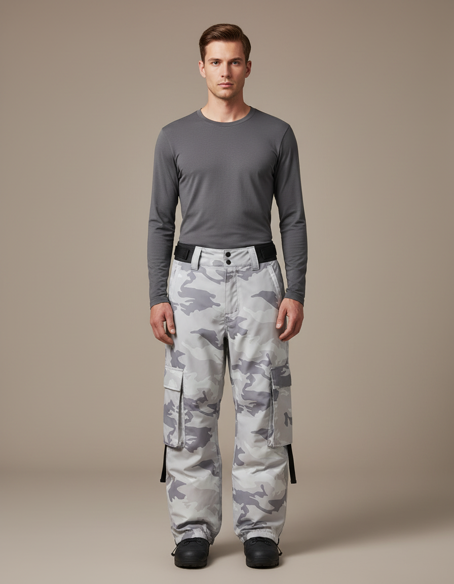 Pantalon De Pluie Camouflage Gris Imperméable Cargo Ample Homme - Polyester