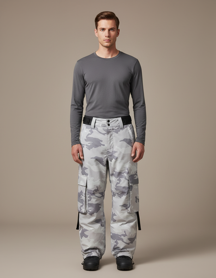Pantalon De Pluie Camouflage Gris Imperméable Cargo Ample Homme - Polyester
