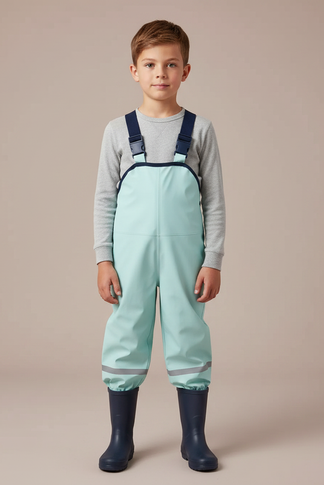 Pantalon De Pluie Enfant Bleu Ciel Imperméable Bretelles Réfléchissant - Polyester