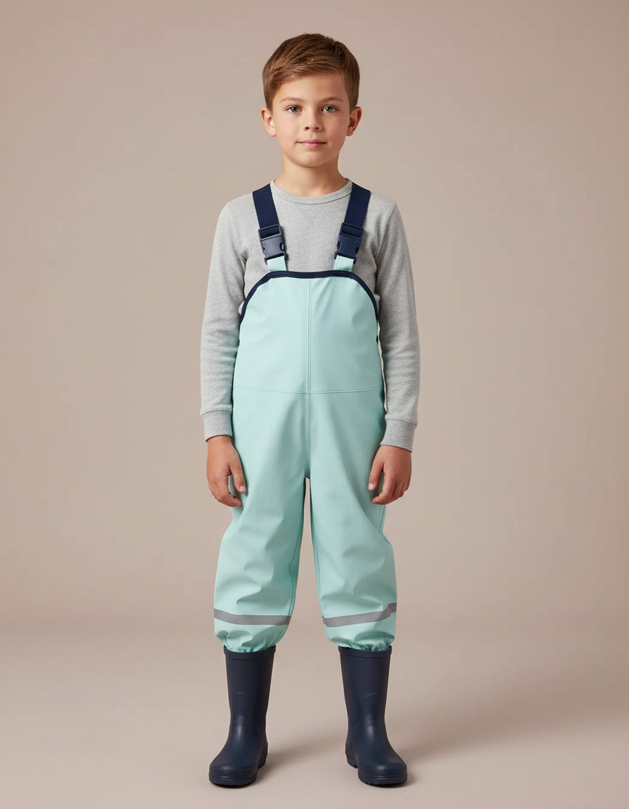 Pantalon De Pluie Enfant Bleu Ciel Imperméable Bretelles Réfléchissant - Polyester