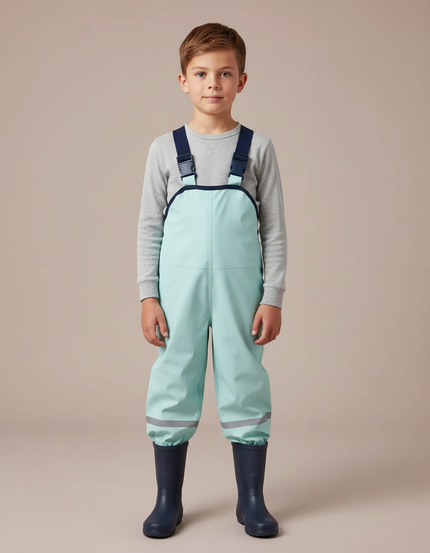 Pantalon De Pluie Enfant Bleu Ciel Imperméable Bretelles Réfléchissant - Polyester