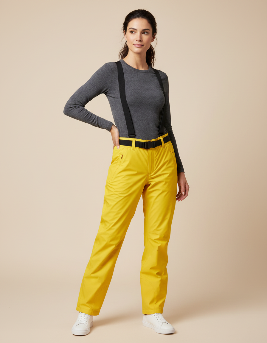 Pantalon De Pluie Jaune Bretelles Amovibles Imperméable Femme - Polyester