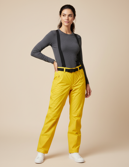 Pantalon De Pluie Jaune Bretelles Amovibles Imperméable Femme - Polyester