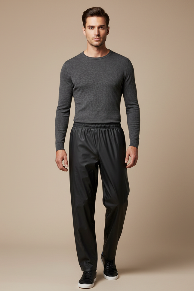 Pantalon De Pluie Noir Imperméable Ample Homme Décontracté - Polyester