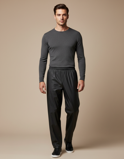 Pantalon De Pluie Noir Imperméable Ample Homme Décontracté - Polyester