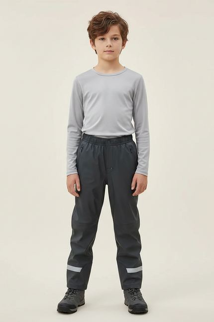 Pantalon De Pluie Gris Imperméable Enfant Réfléchissant Ajustable - Polyester