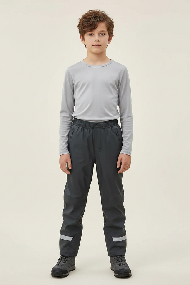 Pantalon De Pluie Gris Imperméable Enfant Réfléchissant Ajustable - Polyester