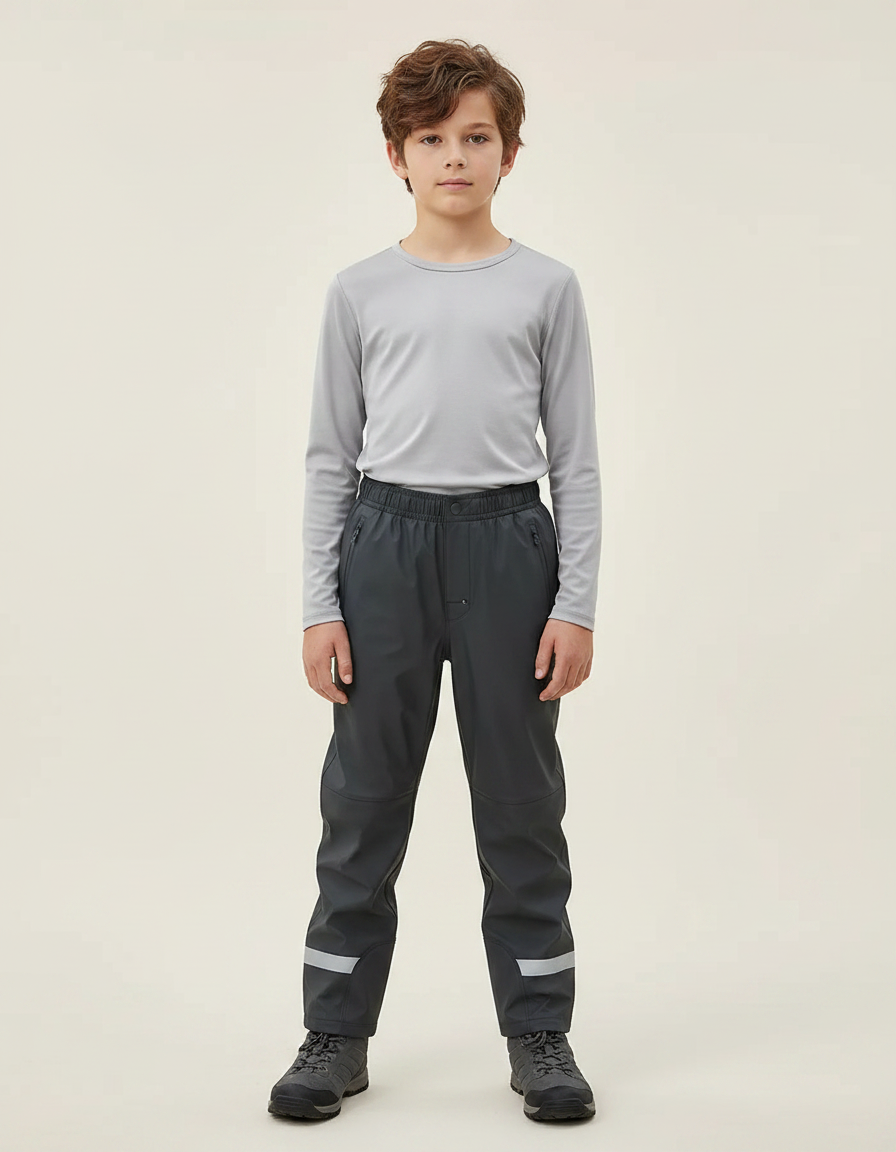 Pantalon De Pluie Gris Imperméable Enfant Réfléchissant Ajustable - Polyester