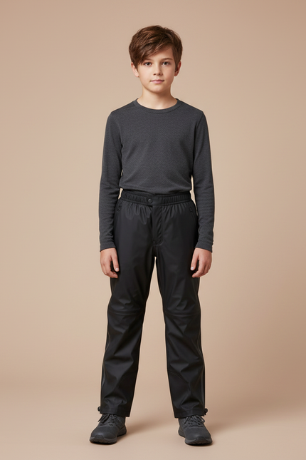 Pantalon De Pluie Noir Imperméable Enfant Droit Sportif - Polyester