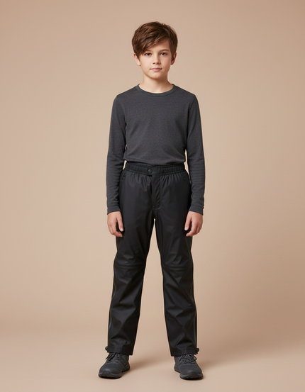 Pantalon De Pluie Noir Imperméable Enfant Droit Sportif - Polyester