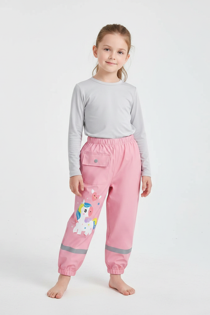 Pantalon De Pluie Rose Licorne Imperméable Enfant Réfléchissant - Polyester