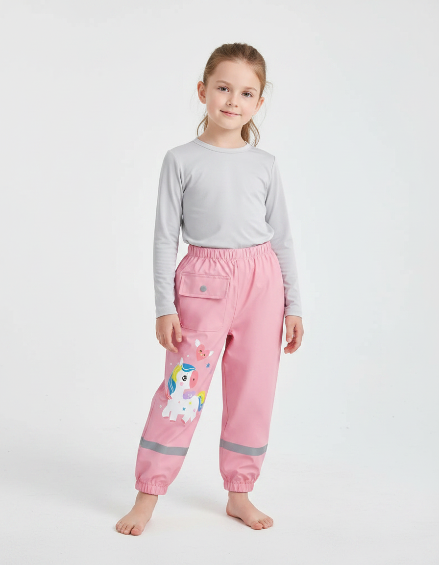 Pantalon De Pluie Rose Licorne Imperméable Enfant Réfléchissant - Polyester