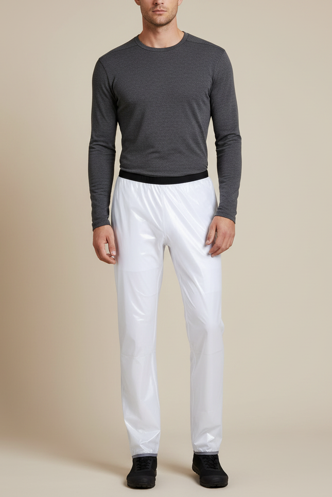 Pantalon De Pluie Blanc Imperméable Brillant Coupe Droite Homme - Polyester