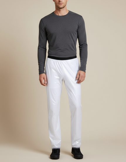 Pantalon De Pluie Blanc Imperméable Brillant Coupe Droite Homme - Polyester