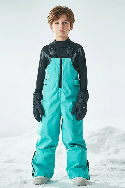 Pantalon De Pluie Turquoise Bretelles Imperméable Enfant Ski - Bleu Polyester