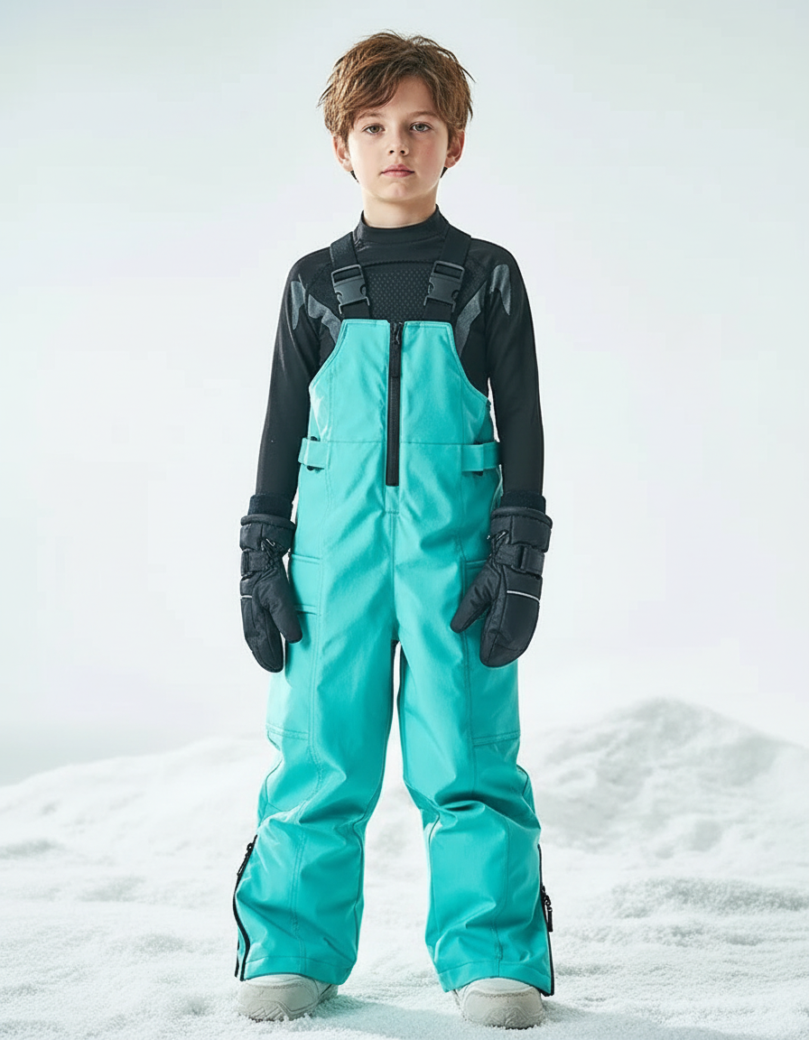 Pantalon De Pluie Turquoise Bretelles Imperméable Enfant Ski - Bleu Polyester
