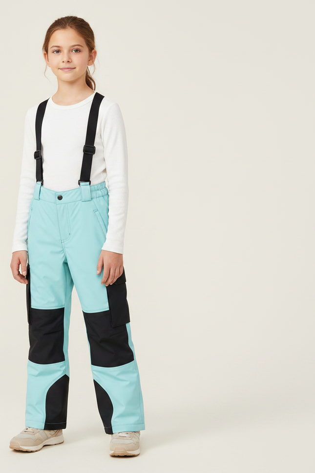 Pantalon De Pluie Turquoise Noir Bretelles Imperméable Enfant - Multicolore Polyester