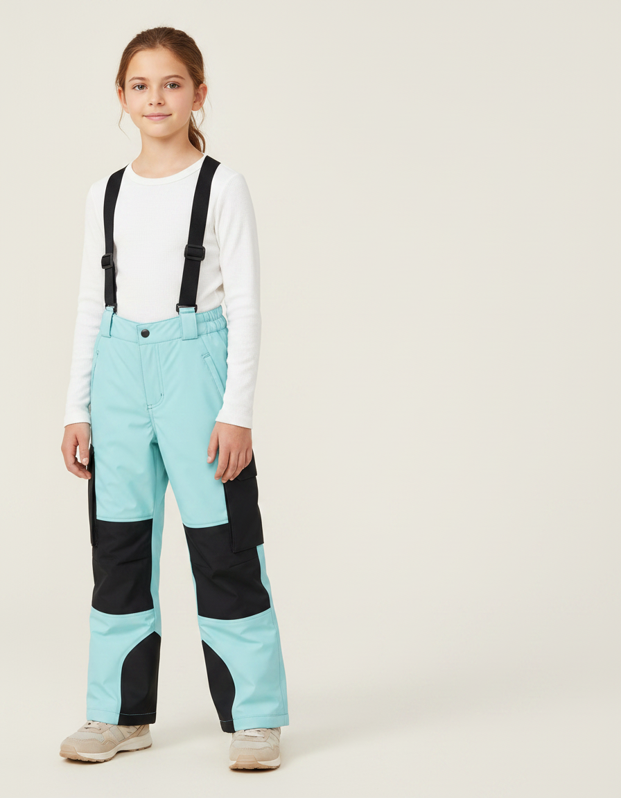 Pantalon De Pluie Turquoise Noir Bretelles Imperméable Enfant - Multicolore Polyester
