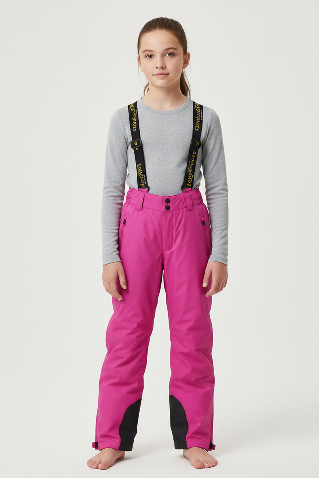Pantalon De Pluie Rose Vif Imperméable Bretelles Réglables Enfant - Polyester