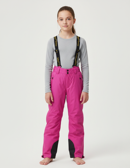 Pantalon De Pluie Rose Vif Imperméable Bretelles Réglables Enfant - Polyester