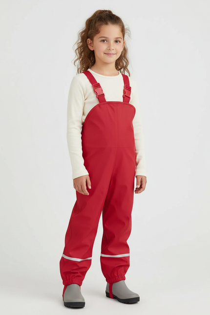 Pantalon De Pluie Avec Bretelles - Rouge Polyester