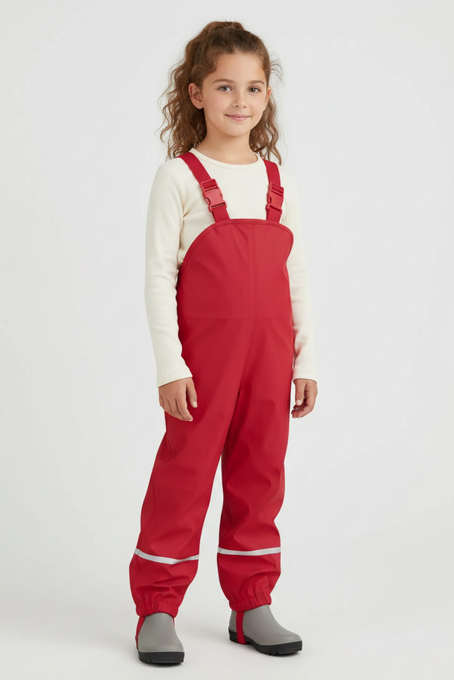 Pantalon De Pluie Avec Bretelles - Rouge Polyester