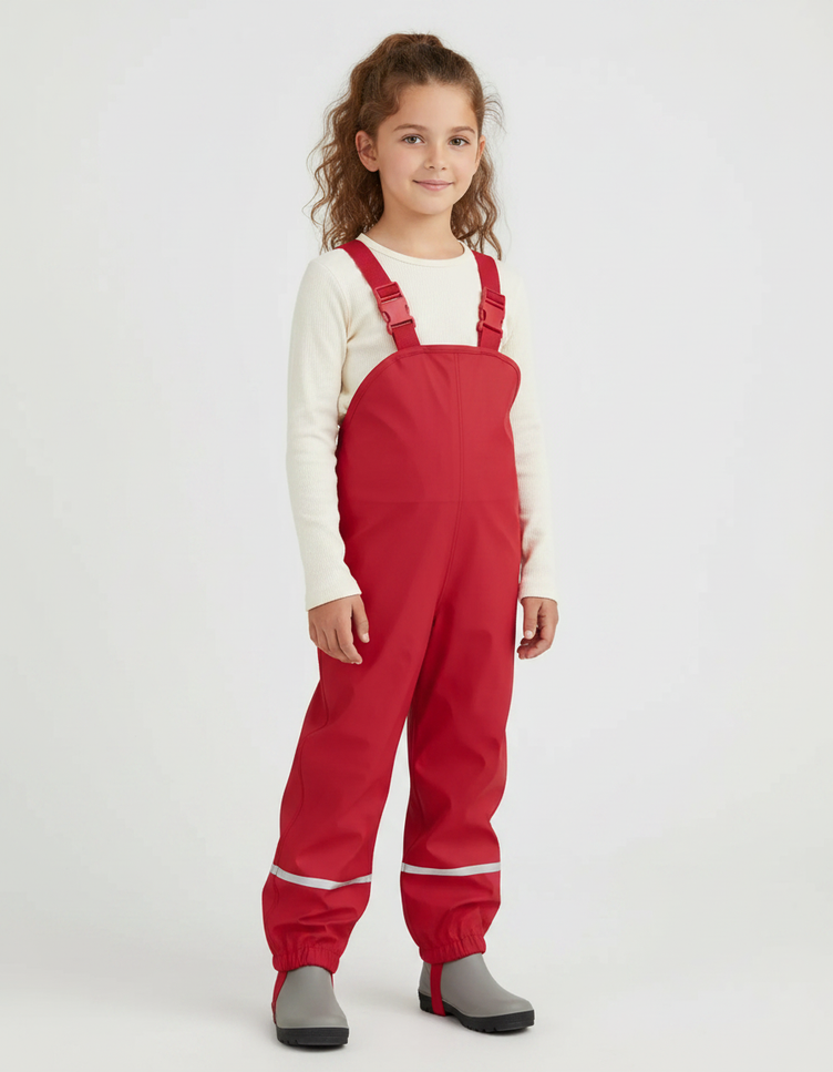 Pantalon De Pluie Avec Bretelles - Rouge Polyester