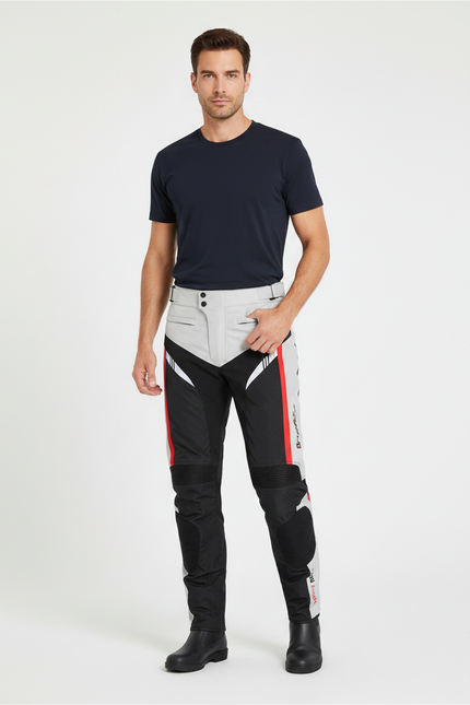 Pantalon De Pluie Moto Sportif Bicolore Bandes Rouges - Multicolore Polyester