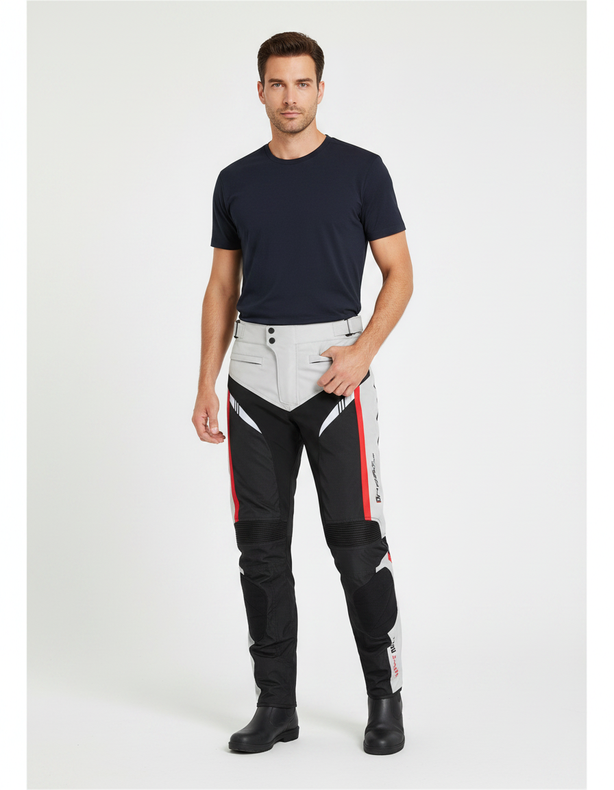Pantalon De Pluie Moto Sportif Bicolore Bandes Rouges - Multicolore Polyester