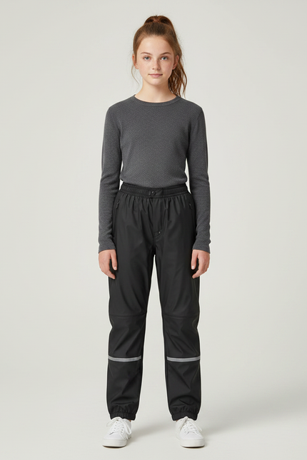 Pantalon De Pluie Noir Imperméable Enfant Réfléchissant Élastique - Polyester