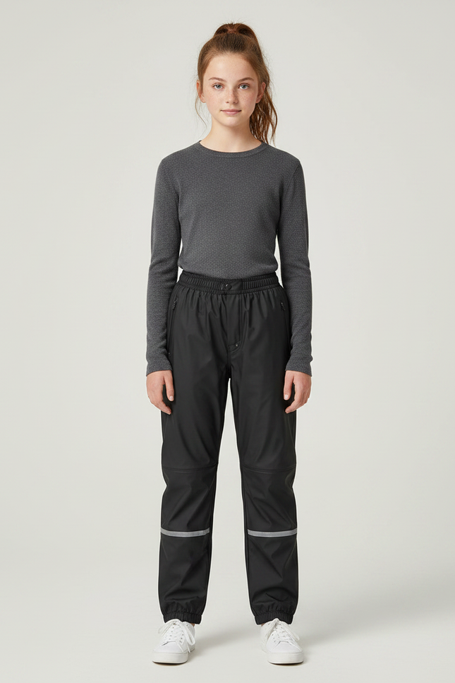 Pantalon De Pluie Noir Imperméable Enfant Réfléchissant Élastique - Polyester